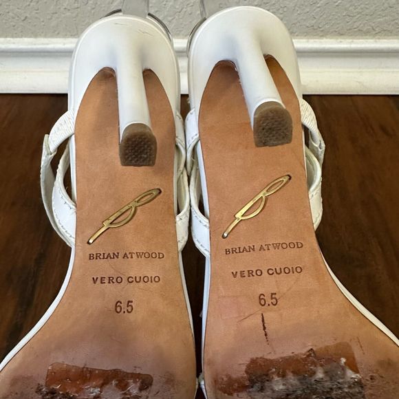 BRIAN ATWOOD Ankle Strap Heeled Sandals Fringes in White Leather - Picture 12 of 13